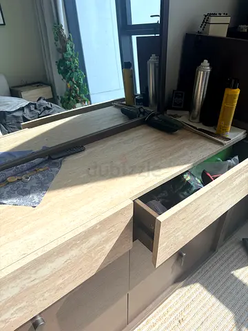 Wooden 6-Drawer Dresser with Marble-Top Finish - Good Condition and 5 drawer dresser with mirrors.