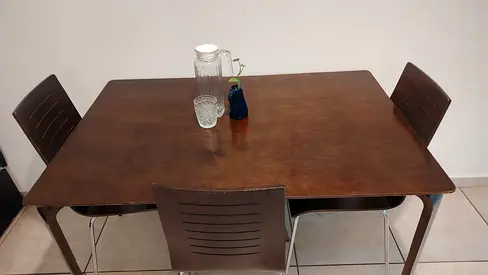 Wooden Dining Table with Three Chairs