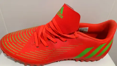 Adidas kids turf football shoes - size label inside, bright orange/green