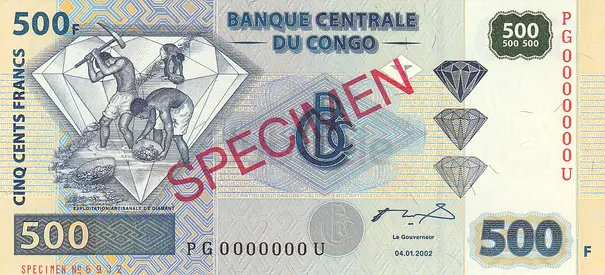 CONGO 500 FRANCS SPECIMEN BANKNOTE 2002