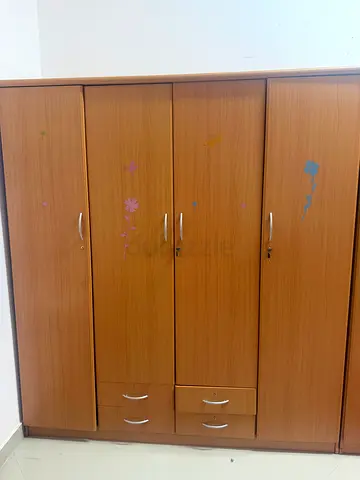 Wooden 4-Door Wardrobe with Drawers — Good Condition