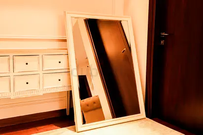 Large Classic Accent Mirror | Elegant Cream White Beveled Frame