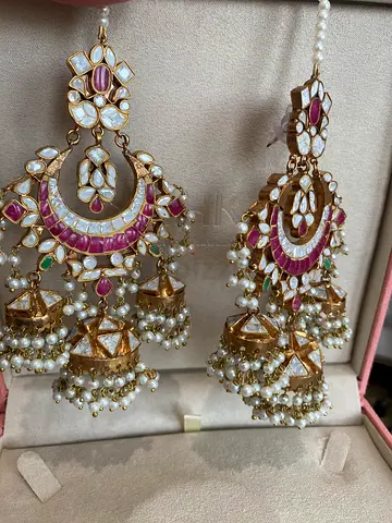 Handmade Kundan Jhumka Earrings with Pearls and Pink Stones