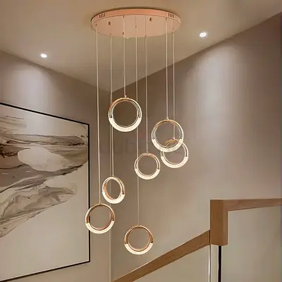 Modern Multi-Ring LED Pendant Light - Gold Finish, 2-Ring Chandelier