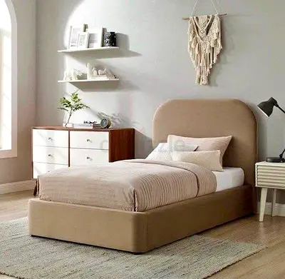 Single upholstered bed frame with headboard - beige