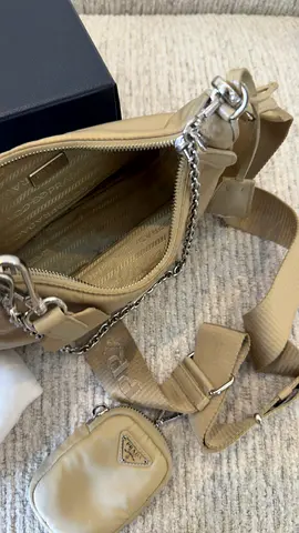 Beige Prada Nylon Crossbody Bag with Detachable Pouch