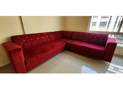 Red L-shaped Corner Sofa - 7-seater Sectional, Good Condition