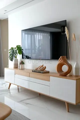Modern TV Unit with White and Wood Finish