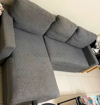 Grey L-shaped Fabric Sofa - 3 Seater with storage