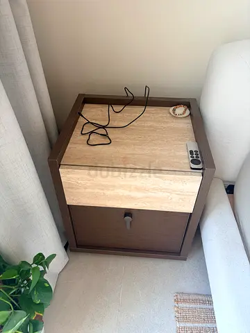 Wooden bedside nightstand with stone top - good condition x2