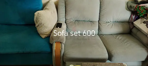 Three-seater sofa set - good condition, one teal single seat included