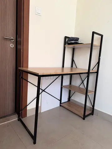 Compact Industrial-Style Wooden Desk with Shelves - Good Condition