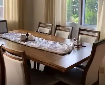 Solid Wood 6-Seater Dining Table with Upholstered Chairs