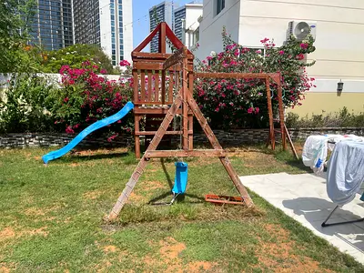 Used Wooden Kids Playset with Slide and Swing - Good Condition