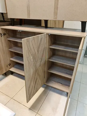 Wooden Shoe Cabinet / Storage Cupboard with Shelves - Light Oak