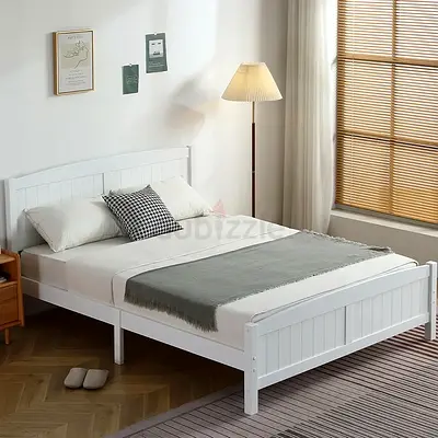 White mdf wood double size bed