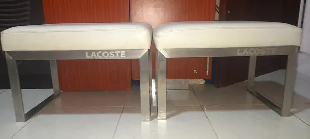 Pair of Lacoste Branded Upholstered Stools/Benches - Chrome Frame