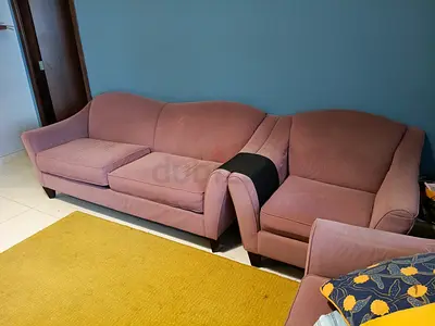 Used 3-piece mauve fabric sofa set - good condition .Brand Lazboy Italian.