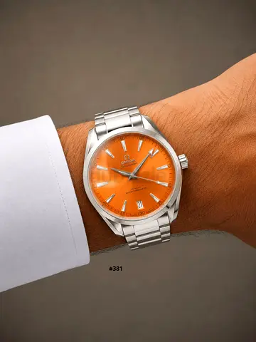 Mens Omega stainless steel watch with orange dial (automatic)