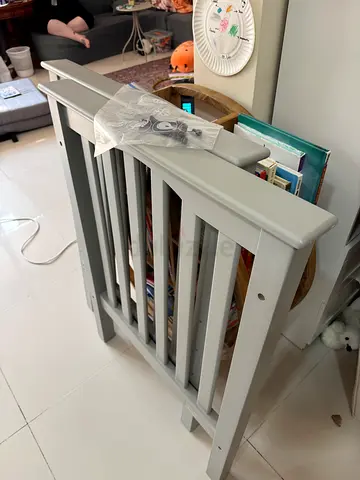 Grey wooden baby crib - convertible cot, good condition