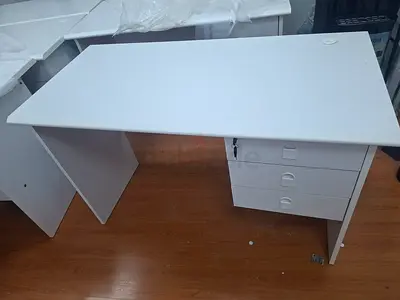 White Office Desk with 3 Lockable Drawers - Good Condition