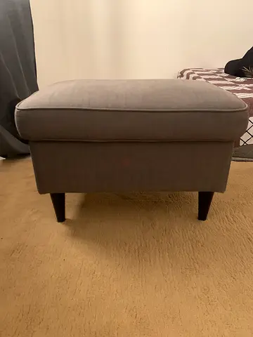 Grey Upholstered Ottoman / Footstool with Wooden Legs