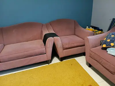 Used 3-piece mauve fabric sofa set - good condition .Brand Lazboy Italian.