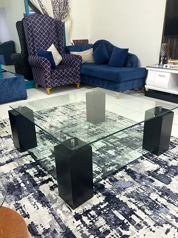 Glass Coffee Table with Black Block Legs - Good Condition