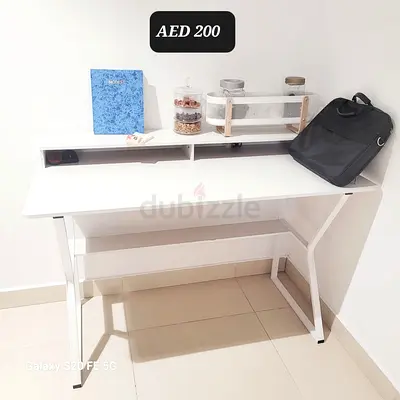White Study/Computer Desk with Top Shelf - Good Condition
