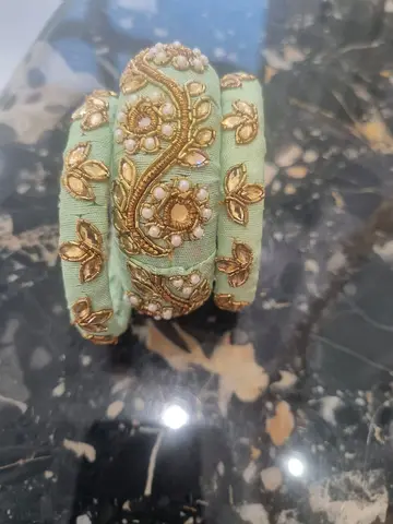 Mint Green Gold-Embellished Kundan Style Bangle - Size 2.4