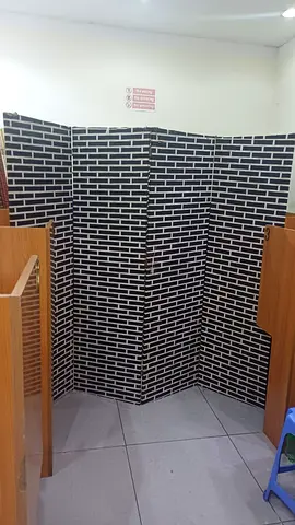 Foldable Room Divider Screen — 4-Panel Privacy Screen, Black Brick Pattern