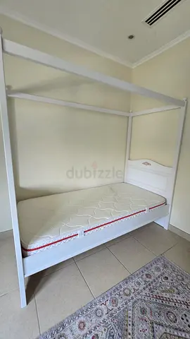 Cilek White Four-Poster Single Bed Frame with Mattress
