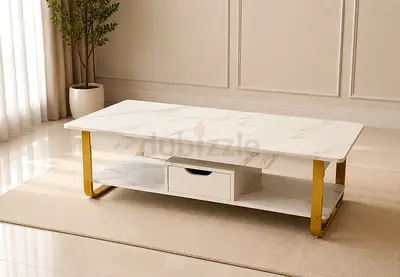 Modern Marble Top Coffee Table with Gold Legs