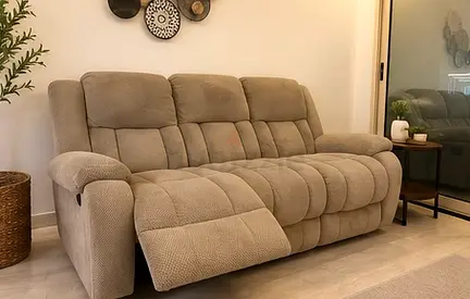 Beige 3-seater plush fabric sofa in good condition
