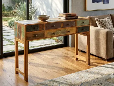Marina Reclaimed Wood Multi-Drawer Console Table