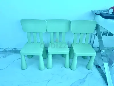 Set of 3 Green IKEA Mammut Childrens Chairs with table
