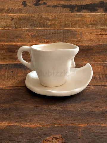 Handmade ceramic cup and saucer set (single) - cream