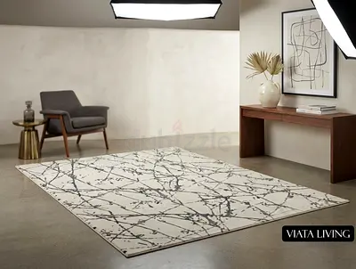 Viata Living modern abstract area rug – neutral cream  charcoal, excellent condition