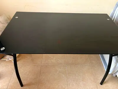 Black Glass Top Desk with Metal Frame - Good Condition