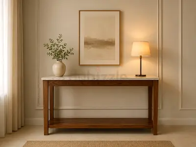 Modern Wooden Console Table with Marble Top
