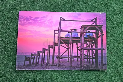 Framed Beach Sunset Photo Print — Wooden Pier Scene