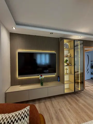 Modern built-in TV entertainment unit with display cabinet