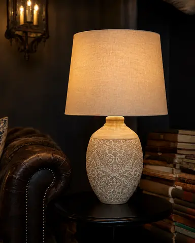 Ceramic Table Lamp with Beige Fabric Shade - One pc only