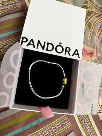 Pandora silver bracelet with 14k Gold plated heart clasp