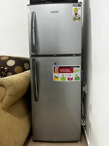 Geepas 220L Double Door Refrigerator - Direct Cool, Silver