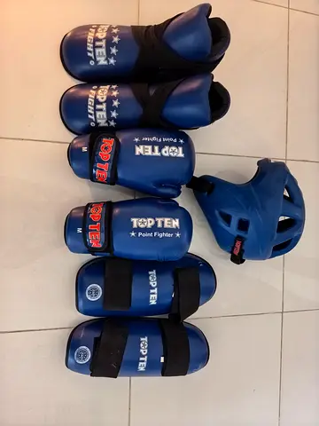 Blue Top ten martial arts sparring gear set – helmet, gloves, shin guards, instep guards