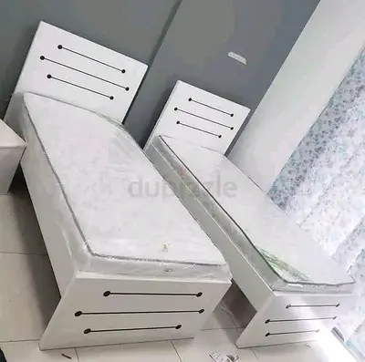 Single beds with mattresses - white wooden frame