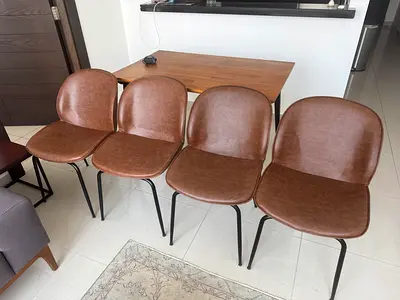 Set of 4 Brown Faux Leather Dining Chairs with Metal Legs