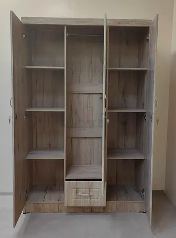 3-Door Wooden Wardrobe with Shelves and Drawer - Light Oak
