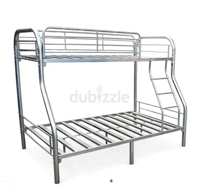 Metal Bunk Bed - Double on Bottom, Single on Top, Silver Frame